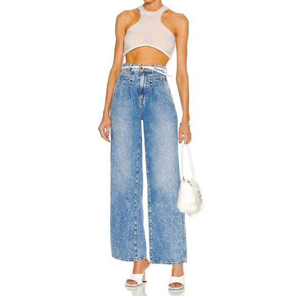 NEW GRLFRND morgan pleated high rise wide leg jeans in riverside - Picture 1 of 2